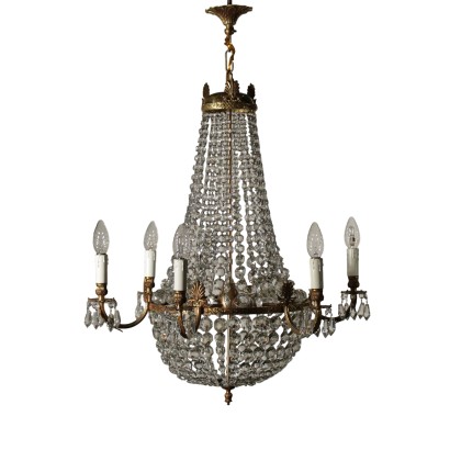 Bronze Chandelier with Crystal Pendants Italy 20th Century