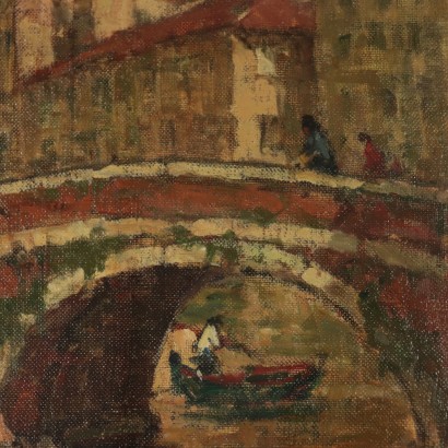 Landschaft Gemälde von Giuseppe Comparini Brücke über dem Kanal 1967