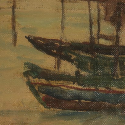 Marine Landscape Painting by Giuseppe Comparini Boats 1967