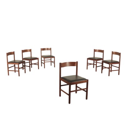 Set of Chairs Teak Skai Vintage Italy 1960s