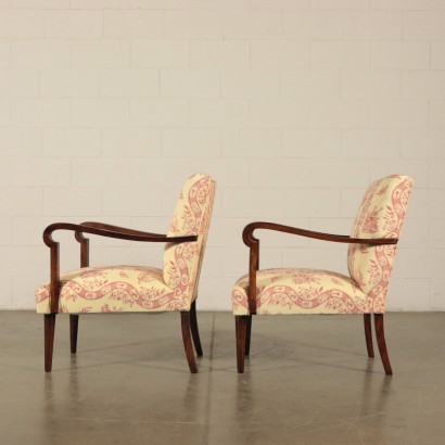 Pair of Armchairs Fabric Upholstery Wood Vintage Italy 1940s