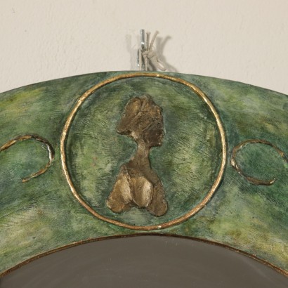 Miroir au Mur Bois décoré Italie Années 70
