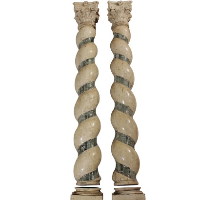 Couple of Spiral Marble Columns Italy 17th Century