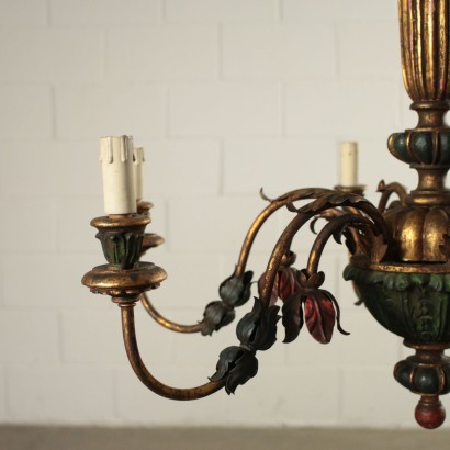 Pair of Decorated Chandeliers Wood Iron Italy Mid 1900s