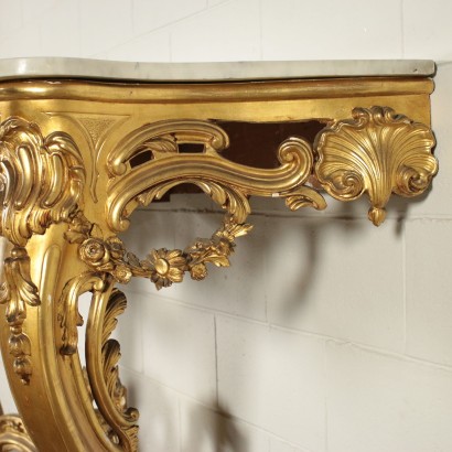 Console Gilded Carved Wood Marble Italy 19th Century