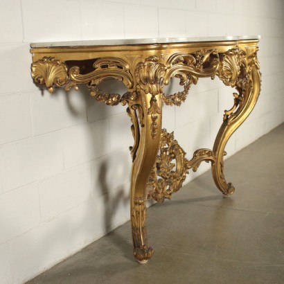 Console Gilded Carved Wood Marble Italy 19th Century