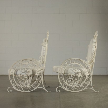 Pair of Iron Armchair Padded Cushions Italy Early 1900s