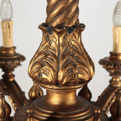 Lustre à six Bras Bois sculpté et doré Italie Premier '900