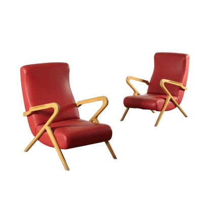 Armchairs, Beech Foam and Leatherette, Italy 1950s