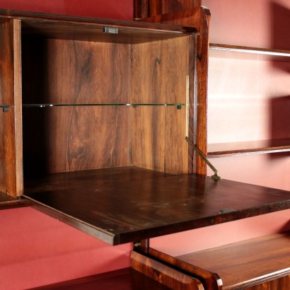 Bookcase La Permanente Mobili Cantù Rosewood Brass Leatherette 1950s