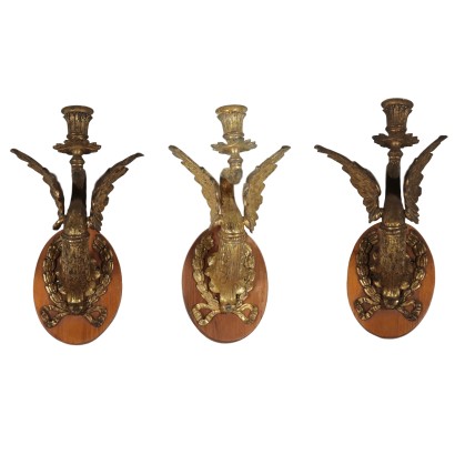 Three Wall Lamps in Gilded Bronze Italy 19th-20th Century