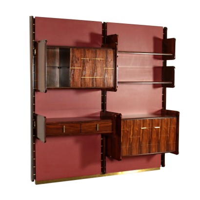 Bookcase La Permanente Mobili Cantù Rosewood Brass Leatherette 1950s