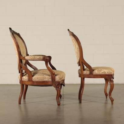 Two Chairs and Two Armchairs Walnut Italy 19th Century