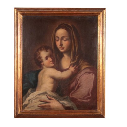 Vierge à l'Enfant Huile sur Toile Italie '700