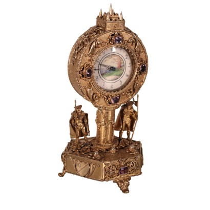 Ancient Table Clock '800 Gilded Silver Flower Decorations Glass