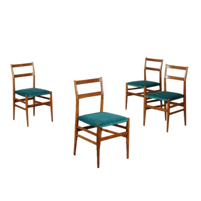 Set of Four Chairs by Gio Ponti Ash Wood Velvet Upholstery 1960s