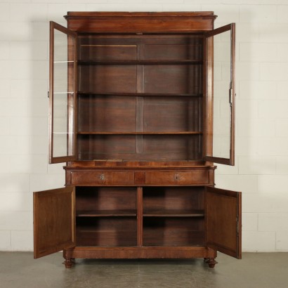 Bookcase Walnut Glass Italy Second Quarter 1800s