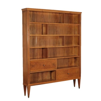 Vintage Bookcase Walnut Veneer and Brass Italy 1950's