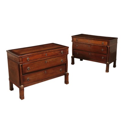 Pair of Walnut Chest of Drawers in Empire Style Italy 19th Century