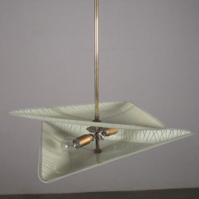 Vintage Ceiling Lamp in Brass and Glass Italy 1960's