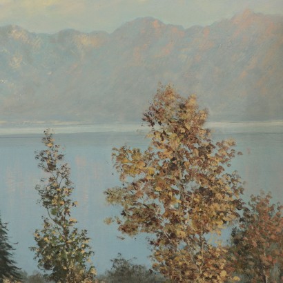 Vue de Bellagio Lac de Como Huile sur Contreplaqué Italie 1948