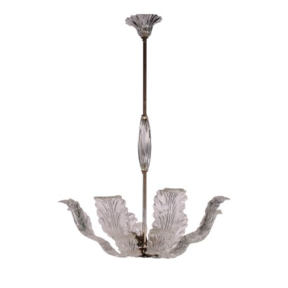 Ceiling Lamp Brass and Glass Italy 1940s-1950s