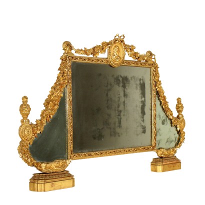 Neoclassical Overmantle Mirror in Gilded Wood Italy 18th Century
