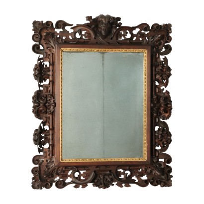 Carved Walnut and Linden Mirror Italy 19th Century