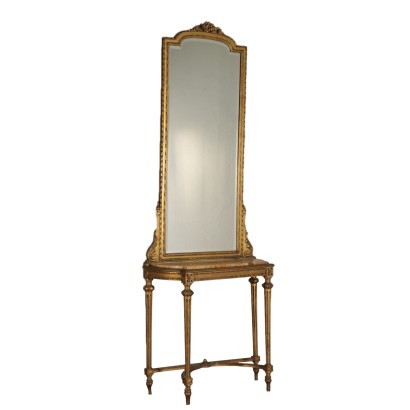 Dressing Table with Mirror Gilded Wood Italy 20th Century