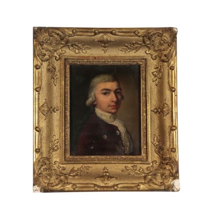 Portrait d'un Monsieur Huile sur Plaque Métallique Début '800