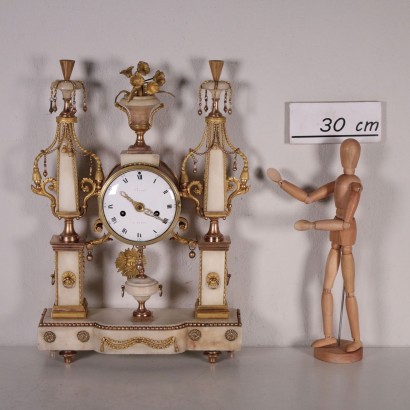 Table Clock Gilded Bronze and White Marble France 18th Century