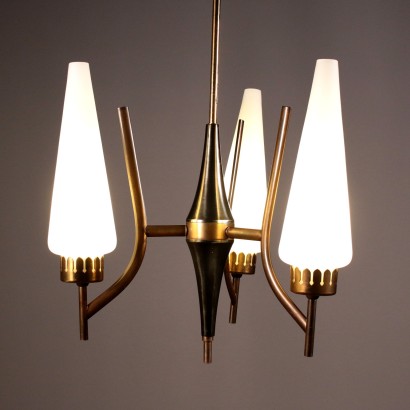 Ceiling Lamp Brass and Opaline Glass 1960s