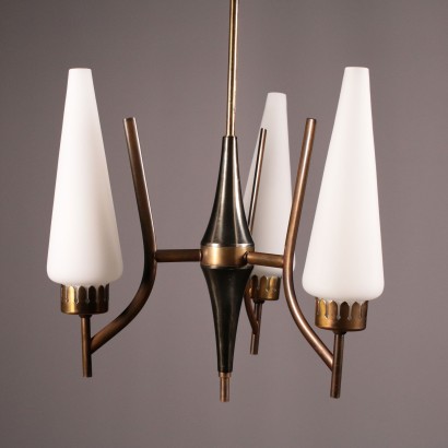 Ceiling Lamp Brass and Opaline Glass 1960s
