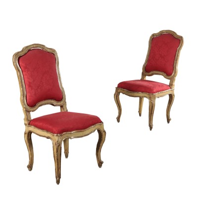 Pair of Louis XV Chairs Lacquered Wood Italy 18th Century