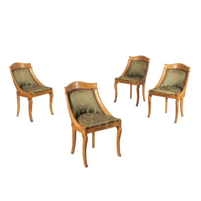 Group of Four Gondola Chairs Maple and Mahogany 19th Century