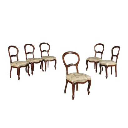 Group of 6 Chairs Walnut Italy 19th Century