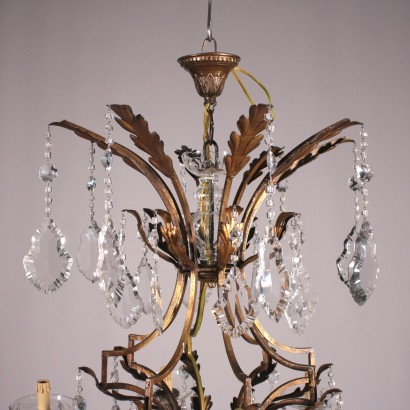 Chandelier with Eight Arms Iron and Glass First Half 20th Century