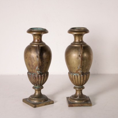 Pair of Two-Handled Vases, Gilded Bronze, Italy 19th Century