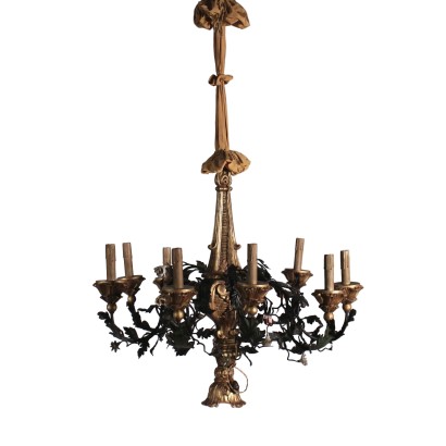 Chandelier Iron and Wood Italy 20th Century