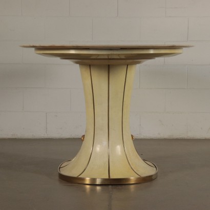 Table Wood Marble Brass and Parchment 1940s-1950s Italian Prodution