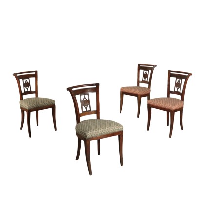 Group of four Restoration Chairs Walnut and Brass Italy 19th Century
