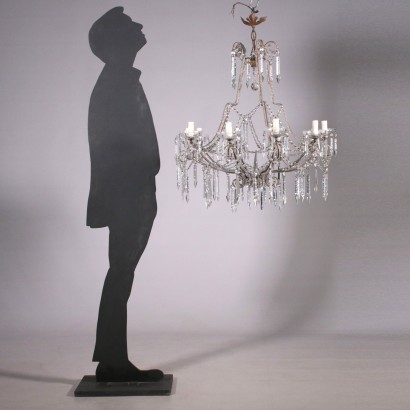 10 Arms Chandelier, Iron and Glass, Italy 20th Century