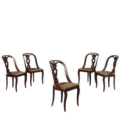 Groupe de cinq Chaises de Style Acajou Italie '900