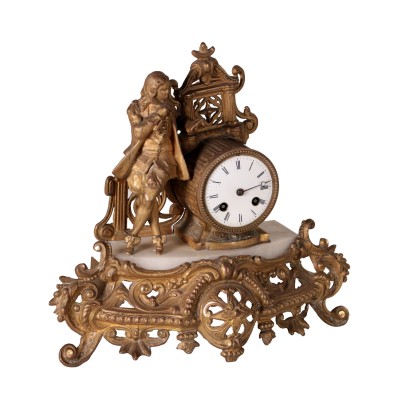 Horloge de Table Antimoine doré Marbre S.Marti & C. France Fin '800