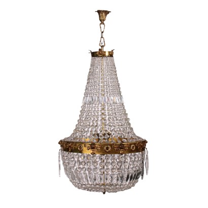 Hot-Air Baloon Chandelier Brass and Crystal Italy 20th Century