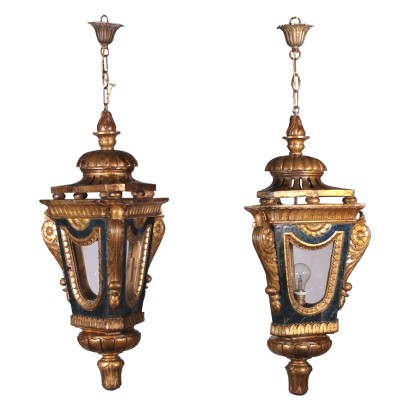 Pair of Lanterns in the Carved and Gilded Wood