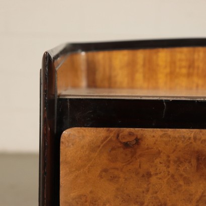 Bedside Table Mahogany, Burl, Back-Treated Glass Italy 1950s-1960s