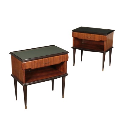 Bedside Tables, Rosewood Veneer, Brass, Glass Italy 1950s-1960s