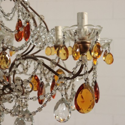 Eight Arms Chandelier, Iron and Glass Italy 20th Century