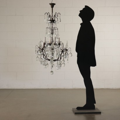 Chandelier with Hangings, Iron and Glass, Italy 20th Century
